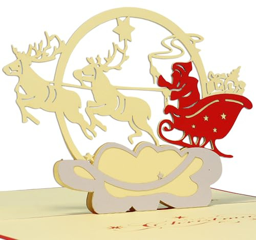 LINPOPUP®, LIN17424 Pop Up 3D Karte, Weihnachtskarte, Glückwunschkarte, Schlitten Rentiere, N424