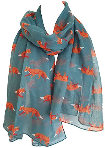 GlamLondon Schal mit Fuchs-Aufdruck, groß, modisch, niedlich, Fuchs, Tierdruck, Damenwickel, lichtgrün, 42