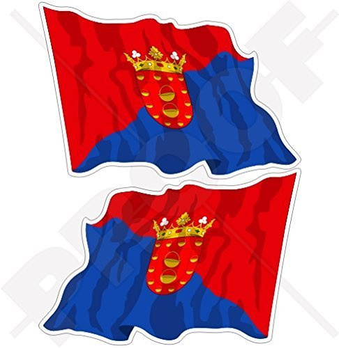 LANZAROTE Wehende Flagge KANARISCHE INSELN Spanien, Islas Canarias, Spanisch 75mm Auto & Motorrad Aufkleber, x2 Vinyl Stickers (Links - Rechts)