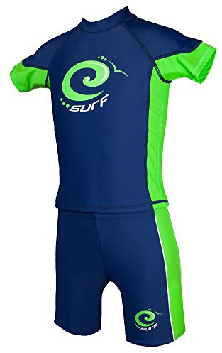 Kidz Swimmers - Camiseta de protección solar para niños con protección UV y bañador UPF 50+ azul y verde., azul, 7-8 años