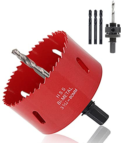 ASelected 80mm BI-Metal Hole Saw M42 HSS Circular Hole Cutter with Hexagon Adapter and Centring Drill - Red Bi Metal Holesaw for Wood, Plastic, Thin Metal, Cornhole Boards