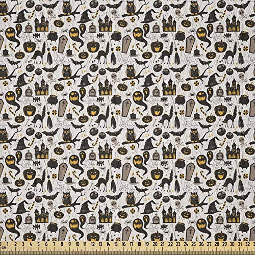 ABAKUHAUS Vintage Halloween Microfaser Stoff als Meterware, Grabstein Schädel, Deko Basteln Polsterstoff Textilien, 2M (230x200cm), Mehrfarbig Hellgrau