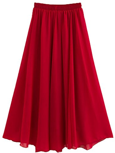Donna Pieghettato Retro Maxi Gonna Lunga Elastica Solida Colore Gonna