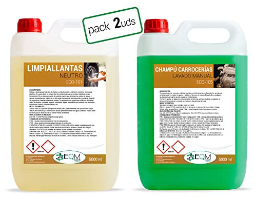 EQM SOLUCIONES QUÍMICAS - Limpia Llantas Neutro + Champú Carrocería Manual - 2x5 L - Kit Limpieza Automoción - Limpieza y cuidado exterior del vehículo