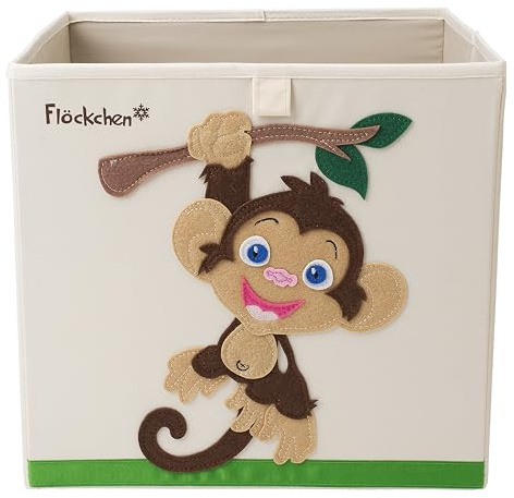 Flöckchen Kinder Aufbewahrungsbox, Spielzeugbox für Kinderzimmer I Spielzeug Box (33x33x33) passt ins Kallax Regal I Kinder Motiv Tiere (Anton der Affe)