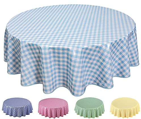 Wachstuch Tischdecke Abwaschbar, pflegeleicht, abwischbar, Rund 160cm, kariert, Blau Grau