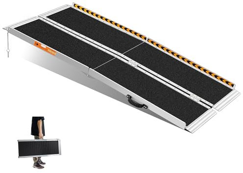 gardhom Rampes pour Fauteuils Roulants 152x72CM, Rampe de Chargement Rampe d'Accès Antidérapante Pliable avec Bordures de Sécurité Max. 362KG
