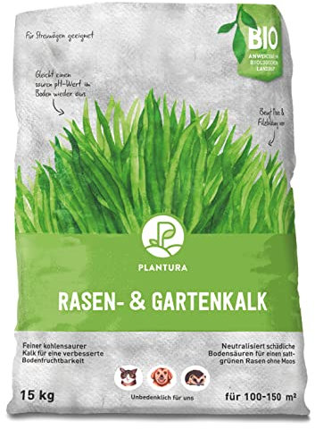 Plantura Premium Rasen- & Gartenkalk, 15 kg für 100-150 m², fein gekörnter kohlensaurer Kalk, gegen Moos im Rasen
