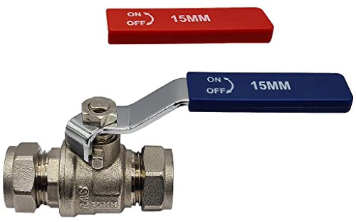 Pipestation 15mm Isolation Valve, 1 Pack with Red & Blue Handle - Lever Compression Fitting Shut Off Iso Valve - WRAS Approved - Large Bore for Increased Flow - Compression Olives Included