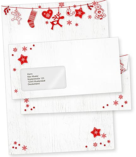Julfest 100 Sets Weihnachtsbriefpapier mit Fensterumschlag, Briefpapier Weihnachten A4 mit Umschlag mit Fenster nordisch schwedisch