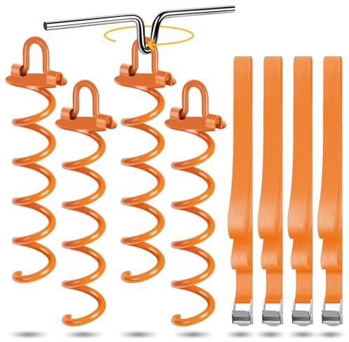 Kamfwert Anchor Set - 4 Adjustable Trampoline and Swing Mounts (2.5m), Steel Base