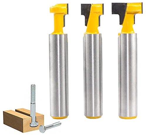 Fräser Schaft, 3-tlg 8mm T-Nutfräser Hartmetall, Fräsen Werkzeug Set, Holzbearbeitungswerkzeug Bit, T-Slot Cutter Router Bit Set, Nuten Fräsen für Gängige Sechskantschrauben