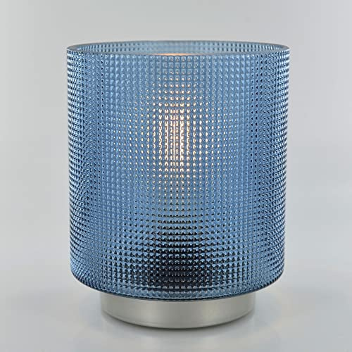 Moroccan Style Blue Glass LED Lantern, table lamp, battery operated, cordless, fixed long life LED bulb