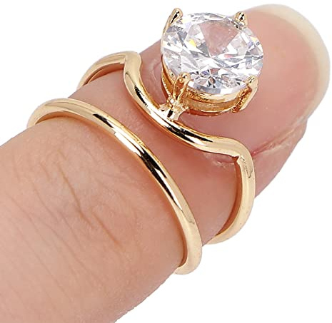 Anillos de Uñas de Diamantes de Imitación, Anillos de Uñas de Dedo de Mujer Anillos de Uñas de Cobre Galvanizado Exquisitos Y Elegantes Anillos de Arte de Uñas para Fiesta de Baile(3053 de oro)