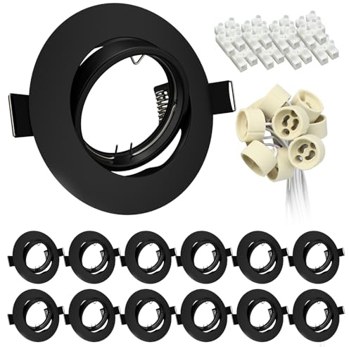 Wondlumi 12x LED Einbaustrahler GU10 Set GU10 Rahmen Schwarz Matt 68-85mm | Einbaurahmen GU10 Schwenkbar Rund Einbauleuchten 230V Wohnzimmer Schlafzimmer Küche Flur inkl. GU10 Fassung