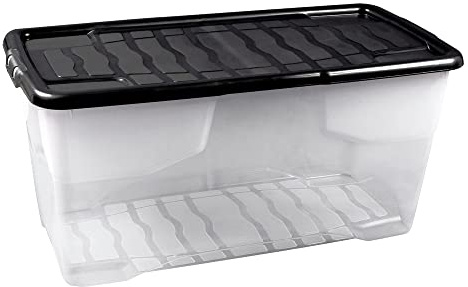 Strata Curve Aufbewahrungsbox mit schwarzem Deckel,80 Liter, 80x40x37cm - transparent