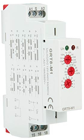 DEWIN Relé de Tiempo, Relé de Tiempo de Retardo GRT8-M1 Multifuncional Con 10 Funciones Montaje En Riel DIN AC/DC 12V~240V