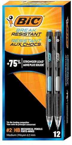 BIC Break Resistant Mechanical Pencils with Erasers, No. 2 Medium Point (0.7mm), 12-Count Pack of Pencils for School or Office Supplies