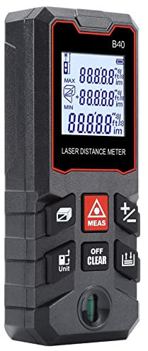 Telemetre Laser 40M, Kingcenton Metre Laser Numérique,avec Niveau Électronique Amélioré, Précision ±1.5 mm,Unités M/in/Ft/Ft+in,Rétroéclairage LCD,P54