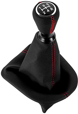 DOMENICA Pommeau de Levier de Vitesse Cuir avec Soufflet Compatible pour Peugeot 207 307 308 607 608 Citroen C3 C4 C5 (Rouge)