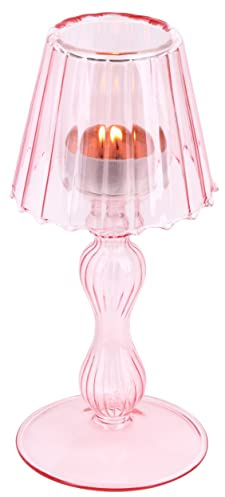 Gurfuy Pink Glass Votive Candle Holders - Glass Hurricane Candleholders Crystal Decorative Lamp Shaped Candle Stand for Table Wedding Dinning Centerpieces Party Supplies Festival Windowsill (Pink)