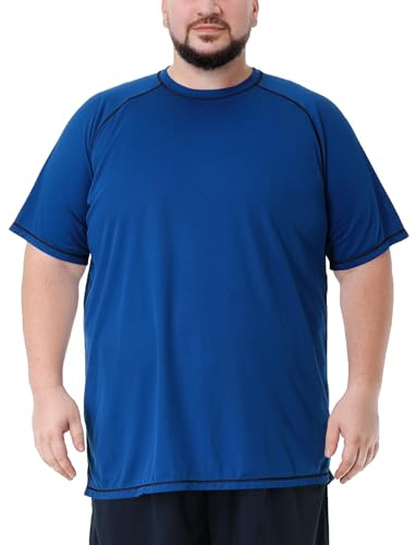 Maillot de bain grande taille pour homme Rash Guard Protection T-shirt de plage à manches courtes, bleu, 5XL grande taille