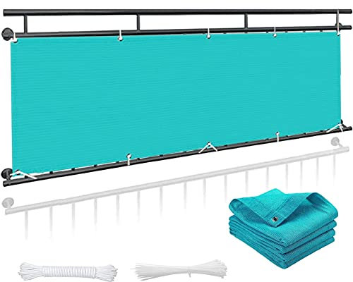 Balkonabdeckung 135 x 550 cm Windschutz Staubschutz Balkon Sichtschutz Ohne Bohren mit Ösen und Kabelbinder für Balkongeländer Terrasse, Himmelblau