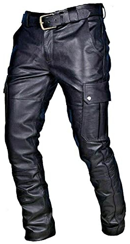Mens Biker PU Leather Pants Punk 80s 90s Vintage Motorcycle Pants Rock Roll Faux Leather Trousers Retro Riding Pant Black