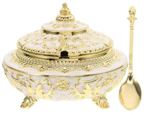Veemoon Turkish Candy Sugar Bowl Handmade Serving Bowl Serving Dish Jar With Lid Fancy Copper Container for Wedding Kitchen Buffet Decor Gold