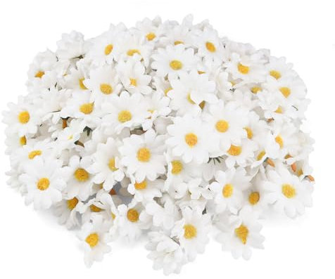 TIANLIN 200 Stück Weiß Kunstblumen, Gänseblümchen Deko, Künstliche Gänseblümchen, Miniatur Künstliche Balkonpflanzen, für DIY Blumenarrangement Party Heimwerken Balkon Garten
