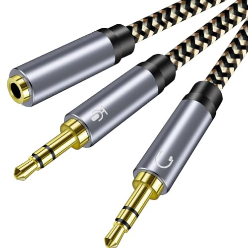 Hanprmeee Headphone Mic Splitter CTIA Standard 3.5mm Female to 2 Dual 3.5mm Jack Male Microphone Audio Y Splitter Adapter Cable Compatible with PC,Laptop Desktop,Gaming Headset,Speaker (0.5M-2Pack)