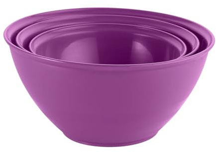 URBN-CHEF Set of 3 Durable Plastic Colourful Mixing Bowls Set Microwave & Dishwasher Safe (Purple)