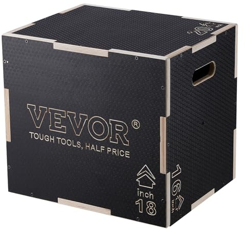 VEVOR SS-M-20-18-16, 20/18/16 tum träplyo, plattform och hoppningssmidighet, halkfri fitnessträning Step Up-box för hemmagym, konditionering styrketräning, svart