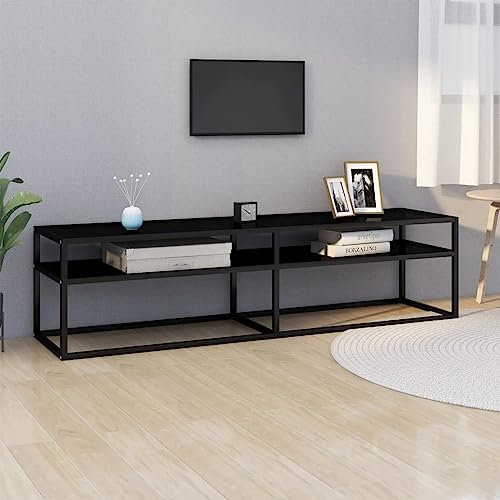 SMTSEC TV-Schrank, schwarz, 160 x 40 x 40,5 cm, gehärtetes Glas