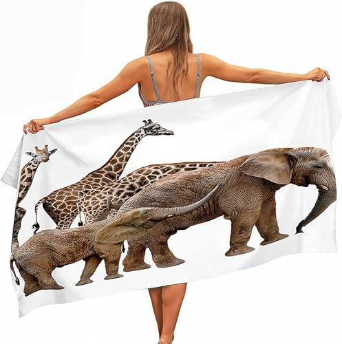 Afrika Tiere Strandtuch Groß 100x200, 3D Tiere Badetuch Mikrofaser Handtücher, Strandhandtuch SchnellTrocknend Badehandtuch, Saunatuch, Handtuch, Damen, Herren, Strandtücher, Badetücher A1349