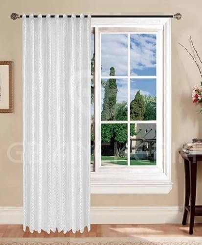 GBiancheria Tendaggio Coppia tende a Vetro Ricamata con Spirale in Pizzo Trasparente, Tende in Voile Bianco Poliestere (2 Tendaggi 140x290cm)