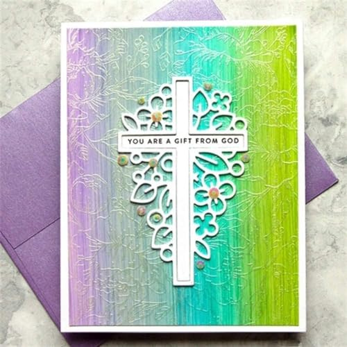 Stanzschablonen mit silbernem Kreuz und Blumen, für Kartenherstellung, Metallstanzschablonen für DIY, Scrapbooking, Fotoalbum, dekorative Papierkarten, Basteln für Grußkarten, Einladungen,