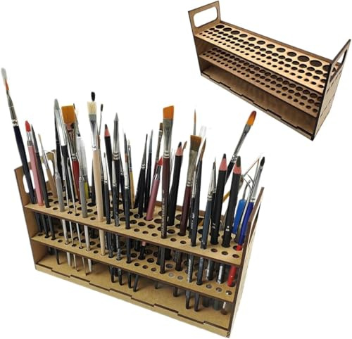 HobbyHold Pinselhalter 78 Öffnungen - Modellbau Stifthalter Holz | Schreibtisch-Organizer für Pinsel und Stifte - vielseitige Aufbewahrung für Malpinsel, Buntstifte, Marker, Bastelzubehör