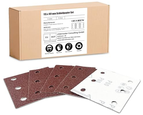 GEOGIEEW 60 Stück Schleifpapier Klettscheiben-Kit, 80 Körnung 6 Löcher 115x101mm für Schwingschleifer