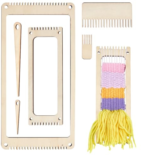NBEADS 6 Stück Holzwebstuhl-Bausatz, Lesezeichen Webstuhl mit Webkamm und Weben Häkelnadel Stricken Loom Tools für Weberei-Anfänger und Liebhaber
