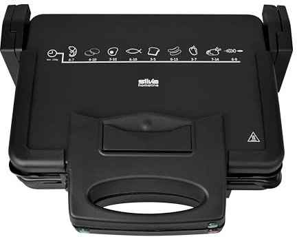 Silva Homeline KG 2410 Kontaktgriller – 1700W, Antihaftbeschichtete Grillplatten, Grillfläche 20,3 x 30,3 cm, 2 Thermostatregler, Schwarz