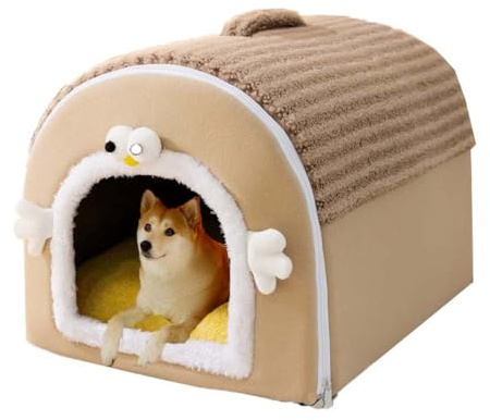 Hundehöhle, selbstwärmend, 2-in-1, faltbares Haustierbett für Katzen und kleine, mittelgroße und große Hunde, Anti-Angst, weich, warm, abnehmbares Kissen, beruhigendes Bett, Größe M, 60 x 45 x 40 cm,