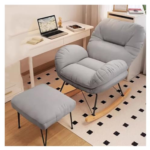 WIGSELBL Schaukelstühle für Kinderzimmer, weicher Schaukelstuhl mit Fußhocker-Design, bequemer gepolsterter Schaukelstuhl, Gleiter, Wippe, Sofa, Schaukelstuhl, Liegestuhl für kleine Räume (grau)