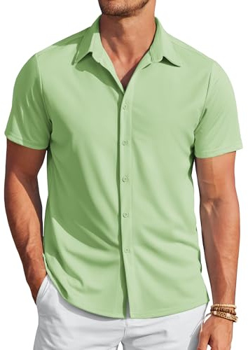 COOFANDY Kurzarmhemd Für Herren Bügelfrei Business Sommerhemd Casual Outdoor Button Down Freizeithemden Für Herren Grün XL