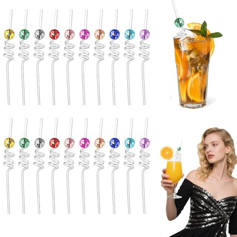 LIUCONGBD Mirror Disco Ball Straws, 20PCS Reusable Curly 70s Disco Theme | Plastic, for Birthday Party Favors Family Wedding Home Bar Supplies, Colourful, Food Grade, Robust, Multi-scenario, Odorless