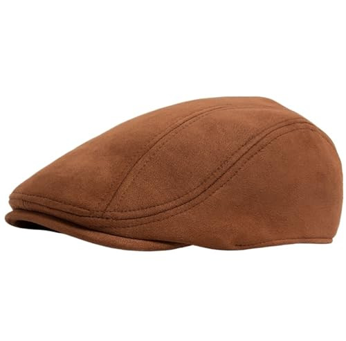 NihaoWXM Casquette Plate Homme Béret en Daim for Hommes et Femmes, Mode Vintage, Chapeau de Journal décontracté, visière Plate, bérets, Automne Hiver(Camel)