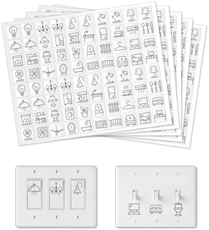 GOMAKERER 400 etiquetas adhesivas para interruptor de luz, 34 diseños, calcomanías transparentes de identificación de interruptor, calcomanías negras para el hogar, cocina, baño, oficina, escuela, 19