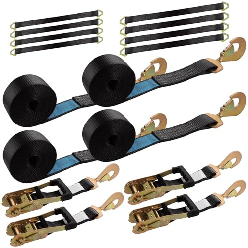 DAJAVE 4 Stück Spanngurt Autotransport 50mm x 3m Spanngurt für Auto Transport, 5000daN, Spanngurte mit Ratsche und Haken für PKW Trailer Radsicherung