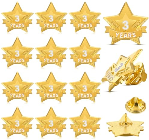 Tigeen 12 Pcs Year Service Reward Pins Star Enamel Pins, 3 Years