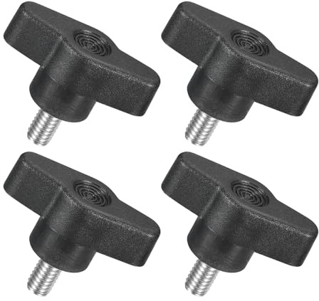 QUARKZMAN 4 Stück T-Flügelschraube mit Griffen M6 x 12mm Schwarz | Männliche Schraube Knopf 304 Edelstahl Rändelschraube Daumenschrauben-Griff 36mm Durchmesser